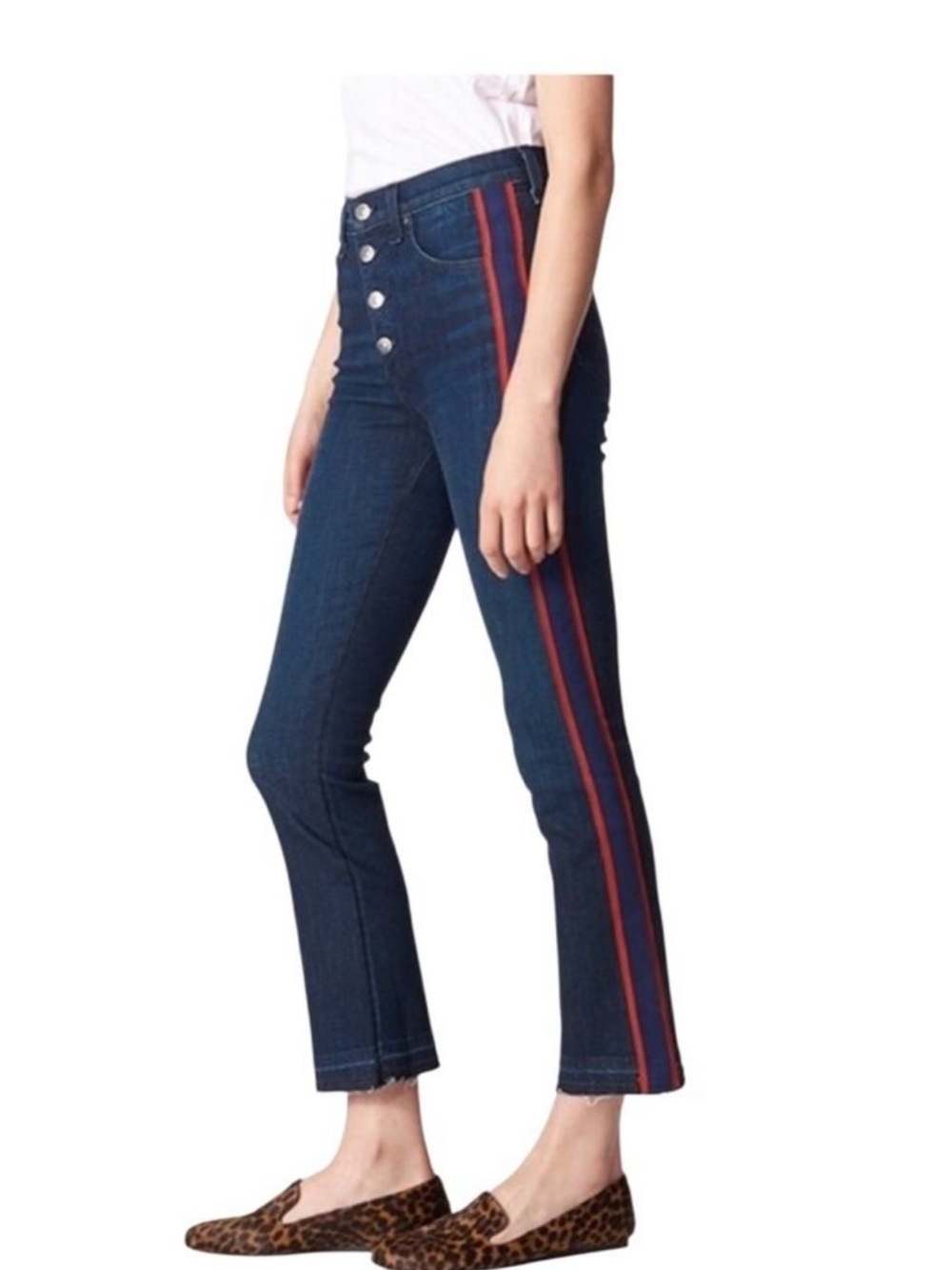Veronica Beard Carolyn Baby Boot Jeans Side tuxedo Stripe Button Fly Raw Hem